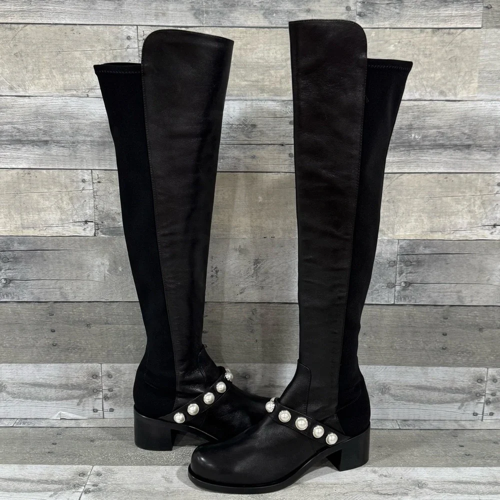 STUART WEITZMAN Portia Studded Over Knee Boots - Black - Size - 7.5B